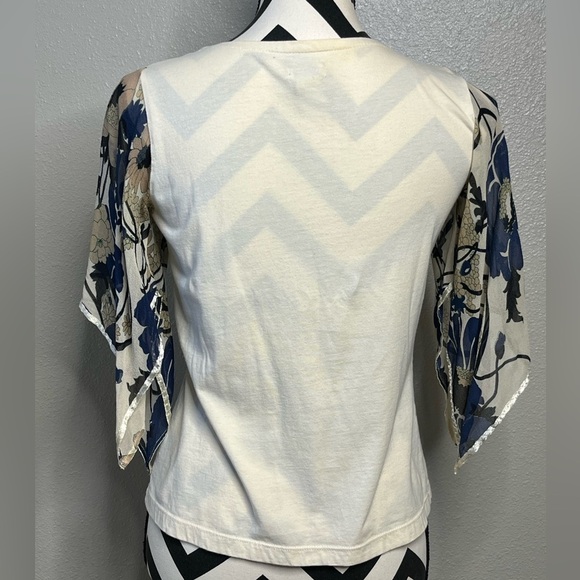 Anthropologie Odille Y2K Feminine Silk Floral Sheer Sleeves Blouse - Picture 2 of 13